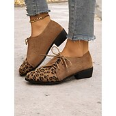 abordables années 1930-chaussures oxford en faux suède marron à imprimé léopard - chaussures plates à lacets élégantes pour femmes, parfaites pour les looks décontractés et vintage