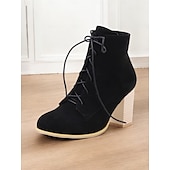baratos Botas da moda-Botas femininas de salto alto com cadarço e salto bloco – calçados estilosos de inspiração vintage para o outono e roupas casuais