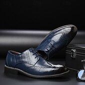 cheap Formal-Men&#039;s Classic Brown Brogue Oxford Dress Shoes – Faux Leather Lace-Up Formal Footwear for Office &amp; Events
