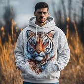 levne Zvířecí potisk-Pánské Tygr Kapucky Mikina Svrchní oblečení Mikina s kapucí Tričkový Módní 3D tisk Párty Dovolená Streetwear Bílá Šňůrky Podzim Zima Návrhář