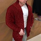 tanie męski sweter rozpinany-Męskie Sukienka Sweter Sweter Rozpinany Kable Robić na drutach Dzianiny Jednokolorowe Kołnierz stawiany Elegancki Codzienny Na zewnątrz Dom Odzież Jesień Zima Czarny Czerwony S M L