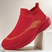 economico Sneakers da uomo-sneakers slip-on rosse leggere da uomo | tomaia in flyknit traspirante con suola comoda per attività casual e sportive