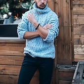 olcso férfi pulóver pulóver-Férfi Pulóver pulóver Kötött pulóver Férfi teknős nyakú jumper Bordázott Kábel Kötött Szokványos Kötött Sima Körgallér Divat Alap Hétköznapi viselet Randi Ruházat Ősz &amp; tél Fehér Sárga S M L