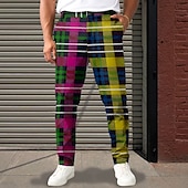 baratos Magro-Homens Geométrica Bloco de cor Xadrez Social Cintura Média Business casual Formal Rua Dia a Dia Zíper Bolsos Verão Primavera Outono Impressão 3D Amarelo Vermelho Azul