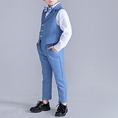 billiga Pojkes formella kostym-3/4/5 stycken Ringbärarkostym Pojkar Barn Kostym Formell kostym Kavaj &amp; väst &amp; byxor Formell Fest Alla hjärtans dag Mode Häftig Rutig Ficka Blå Polyester