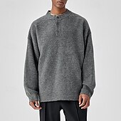 cheap Men&#039;s Pullover Sweater-Men&#039;s Pullover Sweater Jumper Knit Sweater Pullover Polo Sweater Ribbed Knit Regular Knitted Plain Henley Fashion Basic Vacation Daily Wear Clothing Apparel Fall &amp; Winter Black Light Grey M L XL