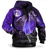 economico felpe 3d da uomo-Per uomo Lupo Stampa 3D Felpa con Cappuccio Felpa con cappuccio Felpe con cappuccio Manica Lunga Felpa con cappuccio Con Cappuccio Moda Vacanza Lavoro Abbigliamento quotidiano Grigio verde Bianco e
