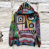 abordables Hoodies Étnicos Vintage-Hombre Caricatura Estilo Bohemio Sudadera Sudaderas Sudadera Manga Larga Sudadera con capucha Con Capucha Ropa deportiva Casual Diario Deportes Impresión personalizada Morado Estampado Otoño invierno