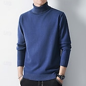 preiswerte Herrenpullover-Herren Pullover Strickpullover Gerippt Stricken Standard Strick Glatt Rollkragen Modisch Brautkleider schlicht Freizeitskleidung Verabredung Bekleidung Frühling &amp; Herbst Kamel Schwarz XS S M