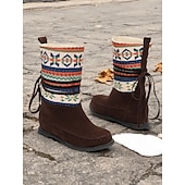 cheap Ankle Boots-Women&#039;s Retro Knit Pattern Winter Boots – Suede Upper with Tribal Design and Warm Lining, Ideal for Cold Weather and Casual Outfits