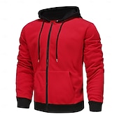 economico felpe con cappuccio da uomo di base-Per uomo Felpa con cappuccio e zip Felpa con cappuccio a zip intera Sherpa peloso Felpa con cappuccio in pile Nero Rosso Verde Grigio chiaro Grigio scuro Con cappuccio Liscio Zip Up Cerniera Tasche