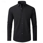abordables Costumes formels-Chemise décontractée quotidienne pour hommes retour à la maison coupe standard manches longues col couleur unie polyester noir blanc gris 2025