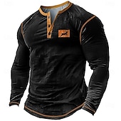 cheap Animal-Men&#039;s Animal Deer Henley Shirt Long Sleeve T shirt 3D Print Henley Shirt Retro Vintage Cowboy Casual Daily Holiday Black Dark Blue Summer Spring Fall Clothing Apparel Normal S M L XL XXL XXXL