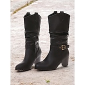 levne Slouch Boots-dámské hnědé kozačky ke kolenům s detaily přezek a blokovým podpatkem – klasická a všestranná obuv pro běžné i podzimní outfity