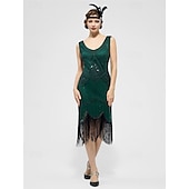olcso Ruhák-1920-as évek Koktélruha Vintage ruha Déli Flapper ruha Felszerelések Koktélruha A nagy Gatsby Flapper lány Esküvői Vendég Flitter Toll Rojt Női Farsangi jelmez 7 db Karácsony Mindszentek napja Farsang
