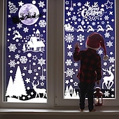 abordables Etiqueta engomada-Pegatinas navideñas para ventanas, pegatinas estáticas extraíbles para decoración navideña, pegatinas de PVC de color blanco puro, juego de calcomanías extraíbles de tamaño pequeño para decoraciones