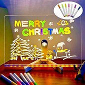 お買い得  お子様へのクリスマスプレゼント-色付き LED メモボード、照明付きアクリル ホワイトボード、アクリル メッセージ ボード、色付き照明付きアクリル 付箋ボード、調節可能なスタンドと 7 本のペン付きメモ帳