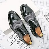abordables Semi-formel-chaussures oxford pied-de-poule pour hommes - lacets en similicuir marron avec détails brogue et semelle robuste pour une tenue décontractée et formelle