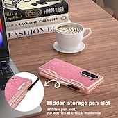 رخيصةأون جراب سامسونج-هاتف غطاء من أجل زي فولد 6 غطاء خلفي حامل قلم رصاص بلينغ بريق لامعة ضد الصدمات مكتب  /  الأعمال TPU جلد PU