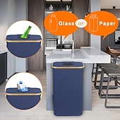 billiga Förvaring-miljövänlig förvarings- och återvinningskärl med innerfoder, vikbar utrymmesbesparande design, slitstark metallram, elegant bambuklädsel, multifunktionsorganisator för flaskor, tvättkorg, papperskorg,