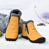 abordables Botas de invierno y nieve-Botas de nieve de invierno amarillas para hombre: impermeables, con forro de piel, cierre de cremallera, botines cálidos antideslizantes para clima frío
