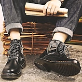 abordables Botas de combate-Botas de combate de piel sintética patentada para hombre: diseño con cordones de estilo militar con detalles de camuflaje, suela resistente para uso al aire libre y casual