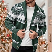 preiswerte Herren Strickjacke-Herren Hässlicher Weihnachtspullover Kleid Pullover Strickjacke Strickpullover Gerippt Stricken Standard Knopf hoch Geometrisch Schalrevers Modisch Klassisch Freizeitskleidung Verabredung Bekleidung