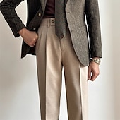 baratos Magro-Homens Graduação Social Calças Nápoles Calças chinês Botões Bolsos Côr Sólida Conforto Formal Festa Trabalho Moda Estilo Clássico Cinzento Escuro Damasco Micro-Elástica