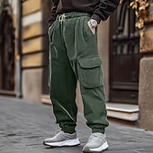 baratos Calças Cargo-Homens Calças Cargo Calças de Veludo Calças Calça Jogger Com Cordão Cintura elástica Bolso multi Tecido Conforto Quente Comprimento total Ao ar livre Casual Diário Moda Roupa de rua Preto Azul