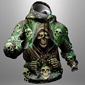economico felpe 3d da uomo-Per uomo Scuro Felpe Felpa Soprabiti Felpa con cappuccio Girocollo Di tendenza Stampa 3D Feste Per eventi Abbigliamento di strada Verde A cordoncino Autunno Inverno progettista
