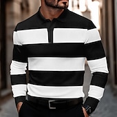 economico Polo stampata da uomo-Per uomo A righe Magliette Polo a Nido d&#039;Ape Maglia da golf Manica Lunga Magliette polo Camicie con Colletto Casual Business Casual Casa Ufficio Abbigliamento Quotidiano Bottoni Stampa 3D Primavera