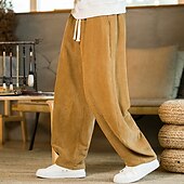 お買い得  カジュアルパンツ-男性用 コーデュロイパンツ ズボン カジュアルパンツ ポケット ドローストリング 弾性ウエスト 平織り 履き心地よい アウトドア 日常 ファッション カジュアル ブラック イエロー マイクロエラスティック