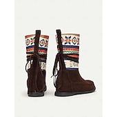 cheap Ankle Boots-Women&#039;s Retro Knit Pattern Winter Boots – Suede Upper with Tribal Design and Warm Lining, Ideal for Cold Weather and Casual Outfits