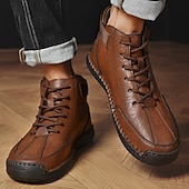 economico Stivaletti alla caviglia-stivaletti casual da uomo in similpelle marrone - design con lacci, cinturino regolabile e suola antiscivolo per il comfort quotidiano