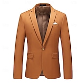 levne Pánské klasické blejzry-Pánské Sako Práce Běžné / Denní Módní Na běžné nošení Celý rok Polyester Viskóza Jednobarevné Základní Jednořadové sako s jedním knoflíkem Blejzr Hnědá Khaki