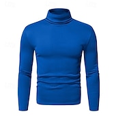 economico magliette di base-Per uomo Maglietta Maglia a collo alto Camicia a Maniche Lunghe Manica Lunga Colletto arrotolato Autunno Angosciato Essenziale Casuale Nero Bianco Blu marino Maglietta Top per Uomo