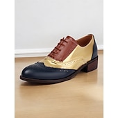 olcso 1950-es évek-női háromszínű brogue oxford cipő szárnyvéggel és alacsony sarkú - vintage formális lábbeli irodába és különleges alkalmakra