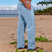 economico Vacanza-Per uomo Pantaloni di Lino Pantaloni Pantaloni Estivi Tasca Semplice Comodità Traspirante Quotidiano All'aperto Uscire Moda Streetwear Cachi Grigio chiaro