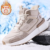 economico Sneakers da uomo-sneakers alte invernali da uomo con fodera in pelliccia sintetica – caldi stivali da neve con lacci per attività all&#039;aperto, suola impermeabile e antiscivolo, elegante design beige