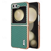 cheap Samsung Cases-Phone Case For Samsung Galaxy Z Flip 6 Z Flip 5 Z Flip 4 Z Flip 3 Back Cover Shockproof Retro Carbon Fiber Plating