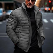 cheap Men&#039;s Downs &amp; Parkas-Men&#039;s Winter Coat Puffer Jacket Quilted Jacket Transition Jacket Pocket Cotton Pocket Vacation Daily Wear Date Regular Fashion Casual Comfortable Thermal Warm Fall &amp; Winter Solid / Plain Color Black