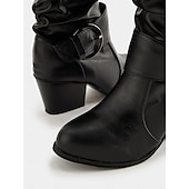 cheap Slouch Boots-Women&#039;s Brown Mid-Calf Slouchy Boots with Decorative Buckle and Low Block Heel – Casual Western Style, Perfect for Fall and Winter Fashion