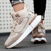 economico Sneakers da uomo-sneakers alte invernali da uomo con fodera in pelliccia sintetica – caldi stivali da neve con lacci per attività all&#039;aperto, suola impermeabile e antiscivolo, elegante design beige