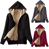 abordables chaqueta con capucha-Mujer Abrigo de invierno Chaqueta de sherpa Chaqueta con capucha Exterior Calle Ropa Cotidiana Otoño Invierno Regular Abrigo Ajuste regular Mantiene abrigado Transpirable Elegante Casual Chaquetas