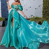 abordables VERT-Robe de soirée fourreau scintillante robe de bal d&#039;anniversaire traîne sans manches bustier détachable en satin avec sequins robe de bal