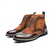 abordables Bottes habillées-bottines en cuir et daim synthétique marron pour hommes avec détails brogue, design à bout d&#039;aile et semelle robuste - chaussures décontractées et formelles de style vintage