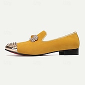 abordables Mocassins en cuir de qualité supérieure-mocassins en cuir jaune pour hommes avec ornements en pierres précieuses et bout pointu en métal clouté – chaussures habillées en cuir de vachette de qualité supérieure pour les occasions spéciales