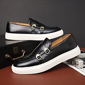 economico Casuale-mocassini da uomo in similpelle marrone con cinturini a doppia fibbia, motivo coccodrillo e suola bianca: eleganti scarpe casual eleganti per l&#039;ufficio o le occasioni formali