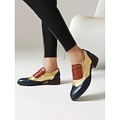 olcso 1950-es évek-női háromszínű brogue oxford cipő szárnyvéggel és alacsony sarkú - vintage formális lábbeli irodába és különleges alkalmakra