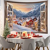 olcso karácsonyi gobelin lóg-karácsonyi díszek függő gobelin ablak kilátás fal művészet karácsonyi nagy kárpit falfestmény dekoráció fénykép háttér takaró függöny otthon hálószoba nappali dekoráció